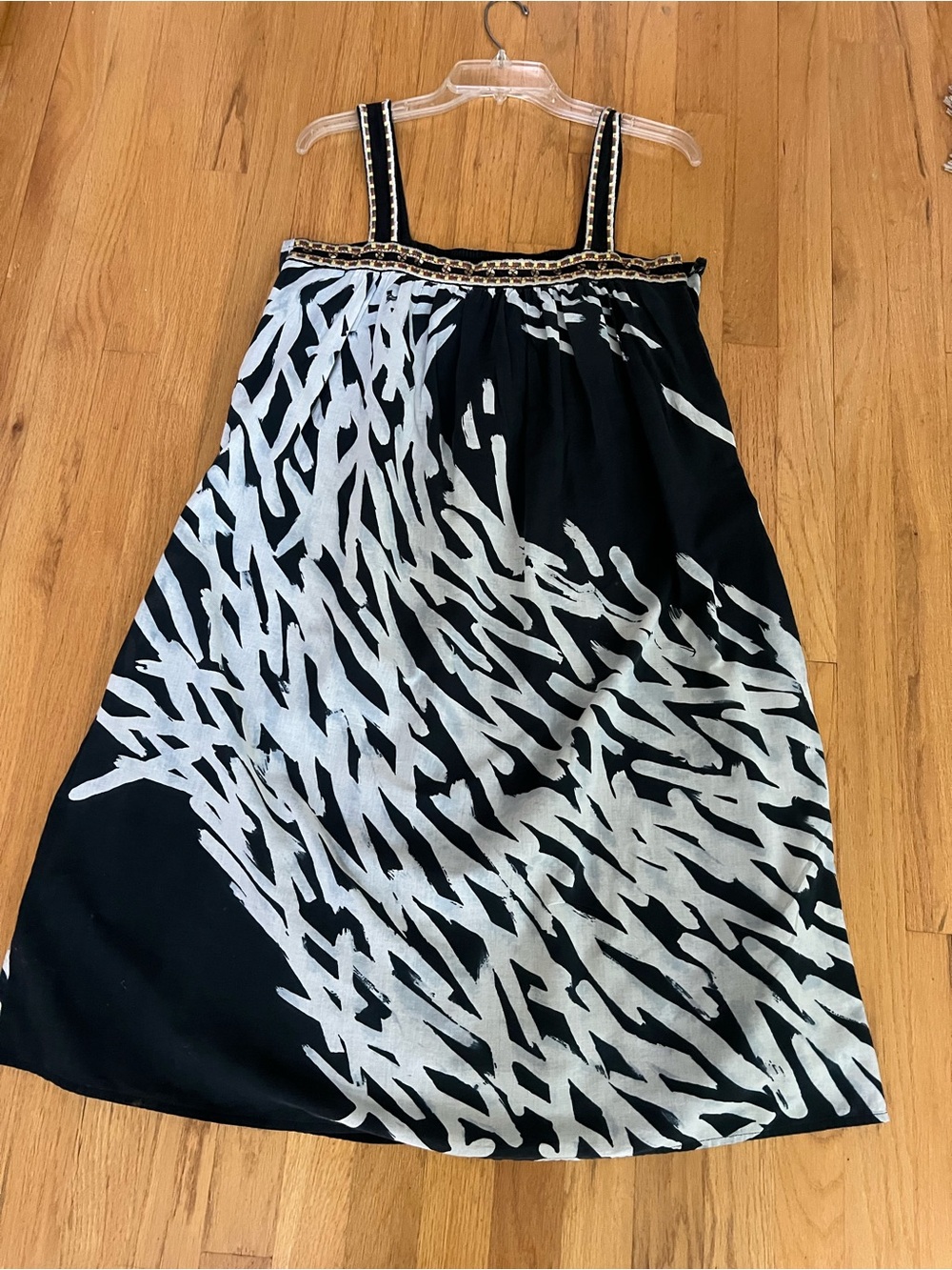 DKNYC Black Top with Multicolor Woven Trim